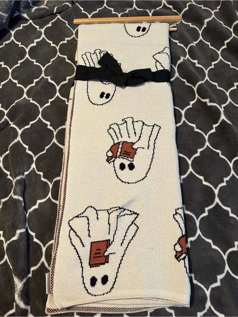 Goblin & Ghoul Ghost Book Decorative Throw - White with Orange & Black